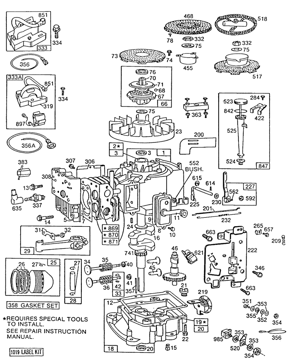 Cyl, Sump, Piston,controls Diagram and Parts List for 192702-0131-XX  Briggs and Stratton Engine